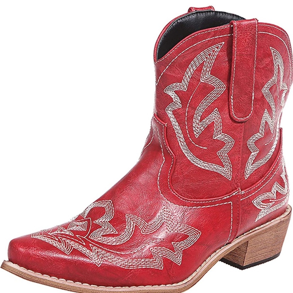 New ♥️ Vegan Red Embroidered Cowgirl Boots